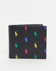 Черный кожаный кошелек со сплошным принтом логотипа Polo Ralph Lauren-Черный цвет