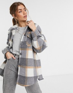 Удлиненная куртка-рубашка в клетку серого цвета Pieces-Многоцветный