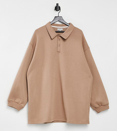 Светло-бежевое платье-рубашка в стиле oversized с воротником поло In The Style Plus x Saffron Barker-Бежевый