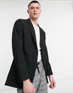 Черный длинный блейзер узкого кроя ASOS DESIGN-Черный цвет