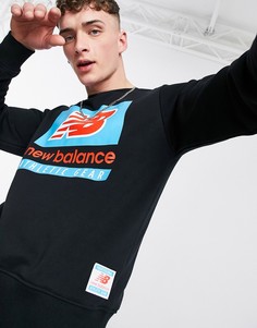 Свитшот черного цвета с эффектом потертости и логотипом New Balance-Черный цвет