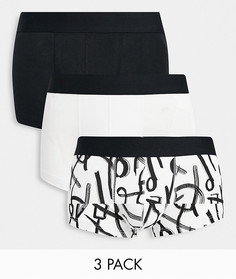 Набор из 3 коротких боксеров-брифов с абстрактным принтом ASOS DESIGN-Многоцветный