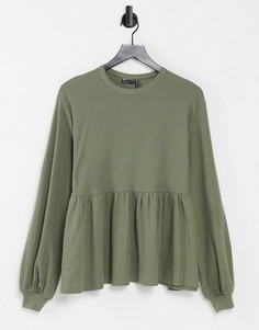 Свободный топ цвета хаки в стиле oversized из вафельного трикотажа с длинными рукавами ASOS DESIGN-Зеленый цвет