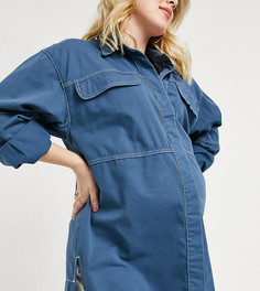 Синяя джинсовая рубашка в стиле oversized Topshop Maternity-Темно-синий