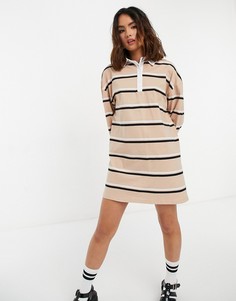 Коричневое в полоску платье-свитшот с воротником в стиле регби New Look-Коричневый цвет