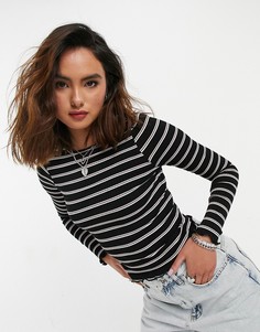 Лонгслив в рубчик с полосками черного и розового цветов ASOS DESIGN-Многоцветный