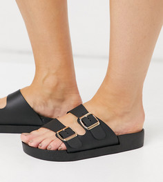 Черные сандалии для широкой стопы с двумя пряжками London Rebel-Черный цвет