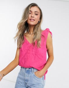 Розовый льняной топ с завязками на плечах J. Crew-Розовый цвет