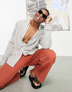Oversized-рубашка в полоску стиле 90-х из фактурного хлопка ASOS DESIGN-Бежевый
