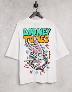 Белая футболка с принтами спереди и сзади ASOS DESIGN Looney Tunes-Белый