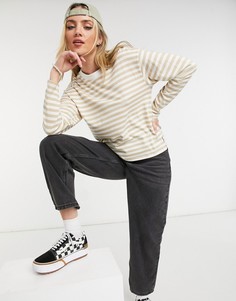 Лонгслив из органического хлопка в белую и бежевую полоску Monki Maja-Белый