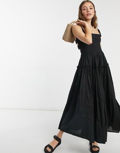 Черный сарафан миди на лямках с необработанным краем ASOS DESIGN-Черный цвет