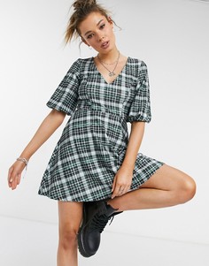 Приталенное платье мини в зеленую клетку ASOS DESIGN-Зеленый цвет