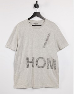 Серая меланжевая футболка свободного кроя с принтом "CPH" на спине Selected Homme-Серый