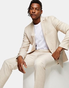 Светло-бежевый узкий однобортный пиджак с лацканами с разрезами Topman