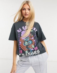 Серая oversized-футболка с эффектом кислотной стирки и принтом Bershka-Серый