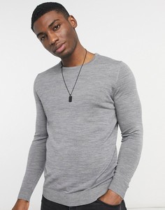 Джемпер из мериносовой шерсти с круглым вырезом Selected Homme new-Серый