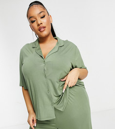 Мягкая пижама с рубашкой цвета хаки ASOS DESIGN Curve «Выбирай и комбинируй»-Зеленый цвет