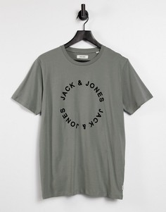 Шалфейно-зеленая футболка с минималистичным логотипом Jack & Jones-Зеленый цвет