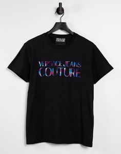 Черная футболка с переливающимся логотипом на груди Versace Jeans Couture-Черный цвет