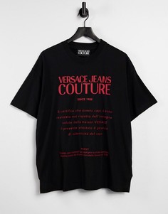 Черная футболка с принтом логотипа и инструкции по уходу Versace Jeans Couture-Черный цвет
