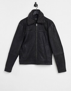 Черная кожаная куртка с воротником из искусственного меха Barneys-Черный цвет