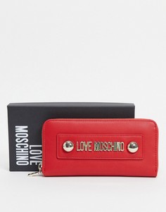 Большой красный кошелек с заклепками Love Moschino