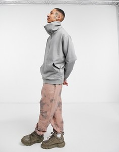 Серый oversized-свитшот из органического хлопка с отворачивающимся воротником на молнии ASOS DESIGN