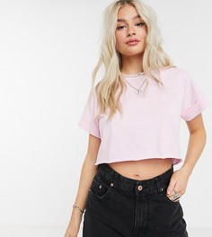 Розовая укороченная футболка с отворотами на рукавах ASOS DESIGN Petite-Розовый цвет
