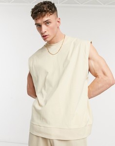 Бежевая oversized-майка с широкой отделкой в рубчик по нижнему краю ASOS DESIGN-Бежевый