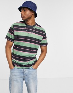 Свободная футболка в горизонтальную полоску цвета хаки ASOS DESIGN-Зеленый цвет