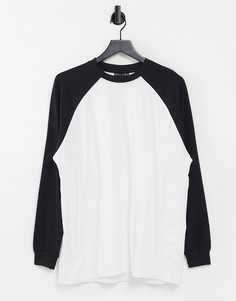 Белый лонгслив в стиле oversized с контрастными рукавами реглан черного цвета ASOS DESIGN-Многоцветный