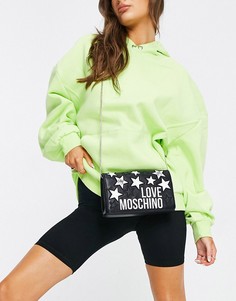 Черная сумка на плечо с логотипом и звездами Love Moschino-Черный цвет