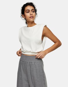 Топ цвета слоновой кости с подплечниками Topshop-Коричневый цвет