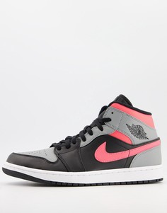 Черные кроссовки средней высоты с розовой отделкой Nike Jordan Air Jordan 1-Черный цвет