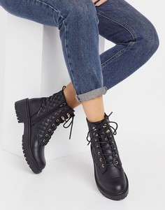 Черные стеганые ботинки на шнуровке New Look-Черный цвет