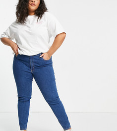Синие зауженные джинсы с завышенной талией ASOS DESIGN Curve-Голубой