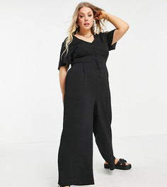 Черный комбинезон с кюлотами и короткими рукавами ASOS DESIGN Curve-Черный цвет