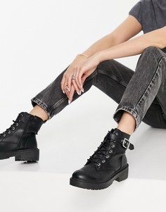 Черные ботинки на шнуровке New Look-Черный цвет