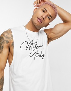 Белая свободная майка с принтом названия города "Milan" ASOS DESIGN-Белый