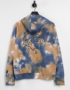Оранжевый oversized-худи с принтом тай-дай и рисунком на спине Sixth June-Оранжевый цвет