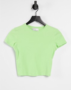 Зеленая укороченная футболка из органического хлопка Bershka-Зеленый цвет