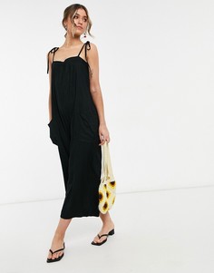 Черный комбинезон на бретельках в минималистичном стиле с карманами ASOS DESIGN-Черный цвет