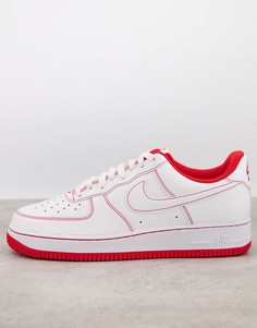 Белые кроссовки с ярко-красными вставками и декоративной строчкой Nike Air Force 1 07-Белый