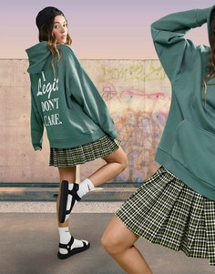 Зеленый выбеленный oversized-худи с принтом "I Legit Dont Care" ASOS DESIGN-Зеленый цвет