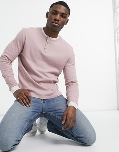 Выбеленный розовый лонгслив с вафельной текстурой и планкой на пуговицах ASOS DESIGN-Розовый цвет