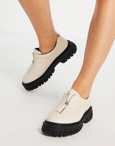 Кремово-белые туфли с молнией спереди на плоской толстой подошве ASOS DESIGN Miya-Белый