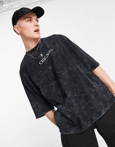 Oversized-футболка выбеленного черного цвета с принтом названия города "Chicago" от комплекта ASOS DESIGN-Черный цвет