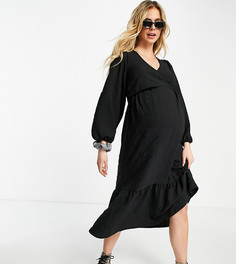 Черное платье макси для кормящих мам с запахом, завязками вокруг тела и оборкой ASOS DESIGN Maternity-Черный цвет