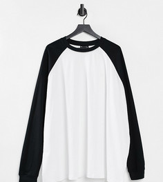 Белый лонгслив в стиле oversized с контрастными рукавами реглан черного цвета ASOS DESIGN Curve-Многоцветный